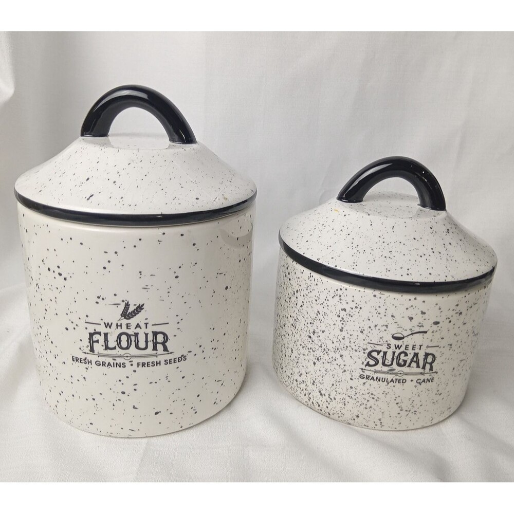 American Atelier Hometown Coffee House White Ceramic Flour Sugar Canister Set 2